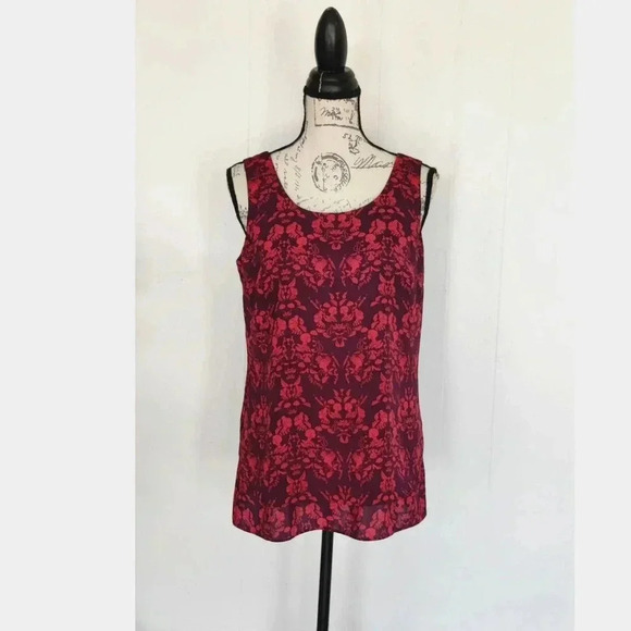 Cabi Overlay Sleeveless Blouse Retro Novelty Print Top Sz S Purple Pink - Picture 4 of 13